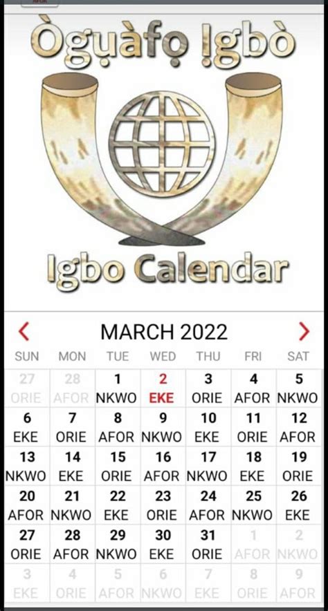 Igbo Calendar 2022 With Market Days